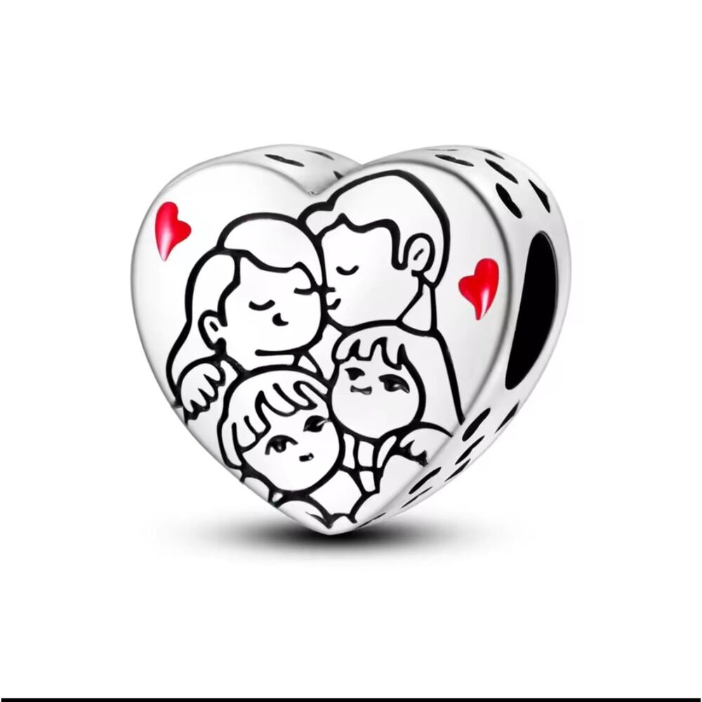 S925 Silver Family Love Heart Charm – Universal Fit for Popular Brand